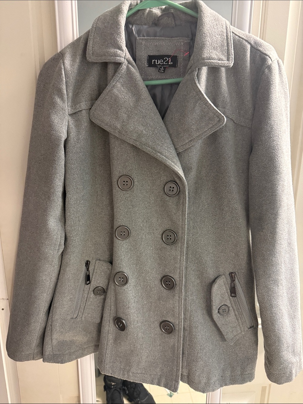 rue21 Light Gray Double-Breasted Peacoat